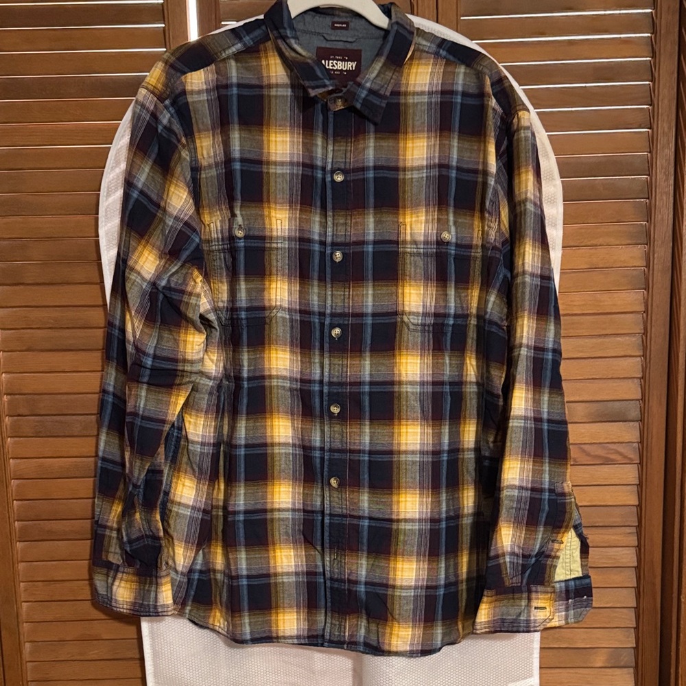 Alesbury Men's Casual Plaid Shirt - Blue and Yellow